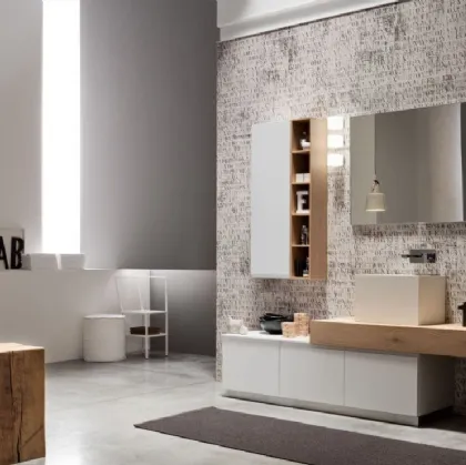 Mobile da Bagno a terra laccato Bianco con piano in Rovere Soul 02 di Arcom