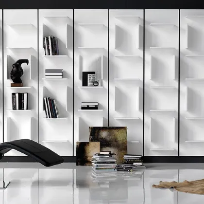 Libreria componibile a muro in legno laccato bianco Fifty di Cattelan Italia