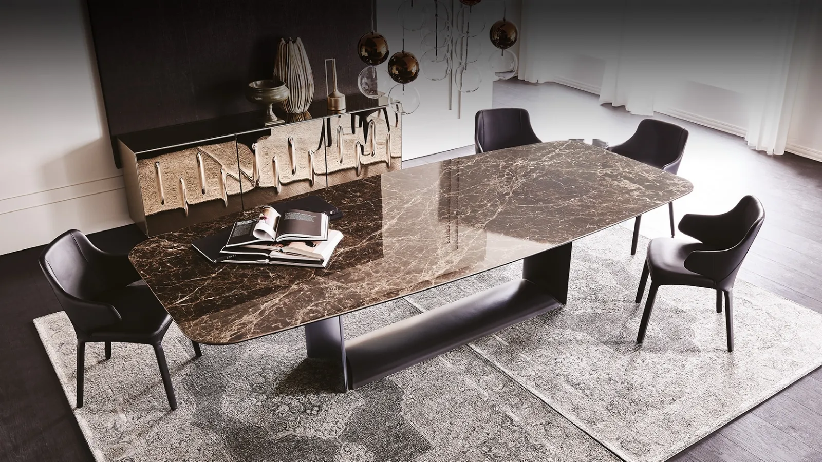 Tavolo con base in acciaio e piano in ceramica Marmi Dragon Keramik di Cattelan Italia