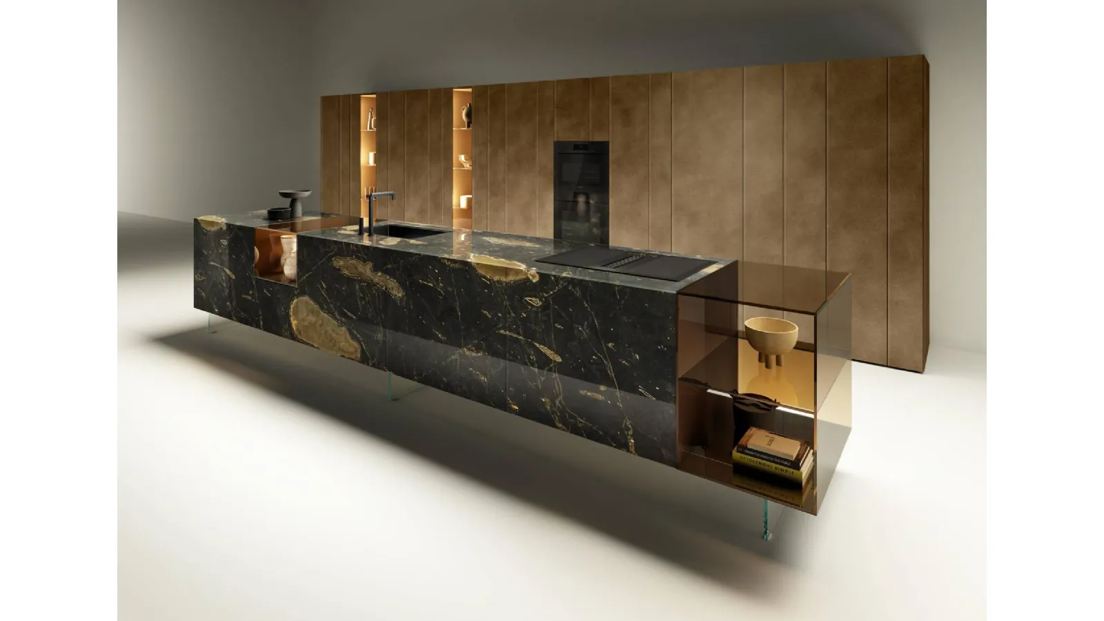 Cucina Design con isola 36e8 Glass 1921 in marmo di Lago