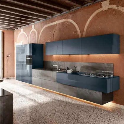 Cucina Design lineare sospesa 36e8 36e8 Metal XGlass Project 1093 in vetro laccato di Lago