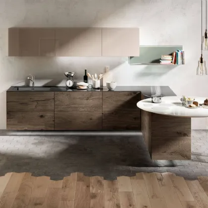 Cucina Design Air in legno con penisola in vetro con fuochi integrati di Lago